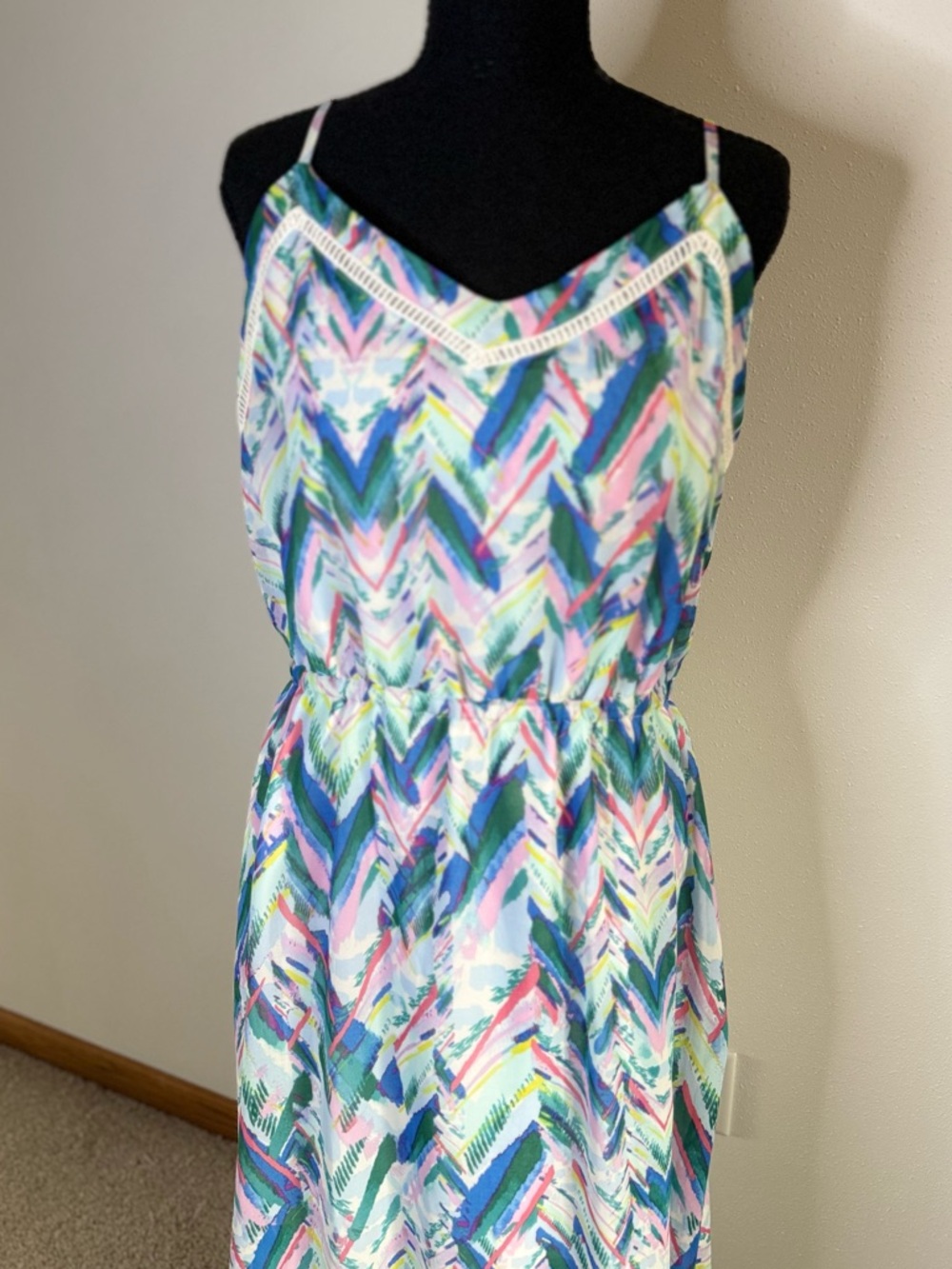 Chevron Print Maxi Dress Boho Summer Sundress Sleeveless Size L - Picture 2 of 9
